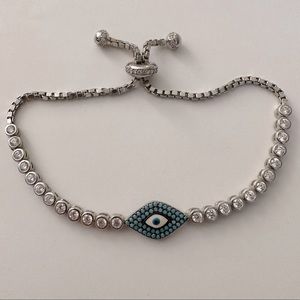 🧿925 Silver turquoise evileye oval slider tennis cz stones bracelet enamel
